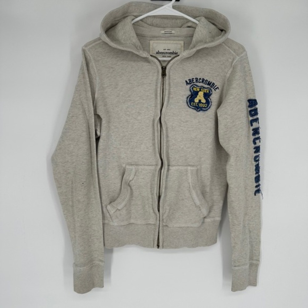 Vintage Y2K Abercrombie & Fitch Muscle Fit Waffle Knit Zip Up Hoodie Gray XL‎